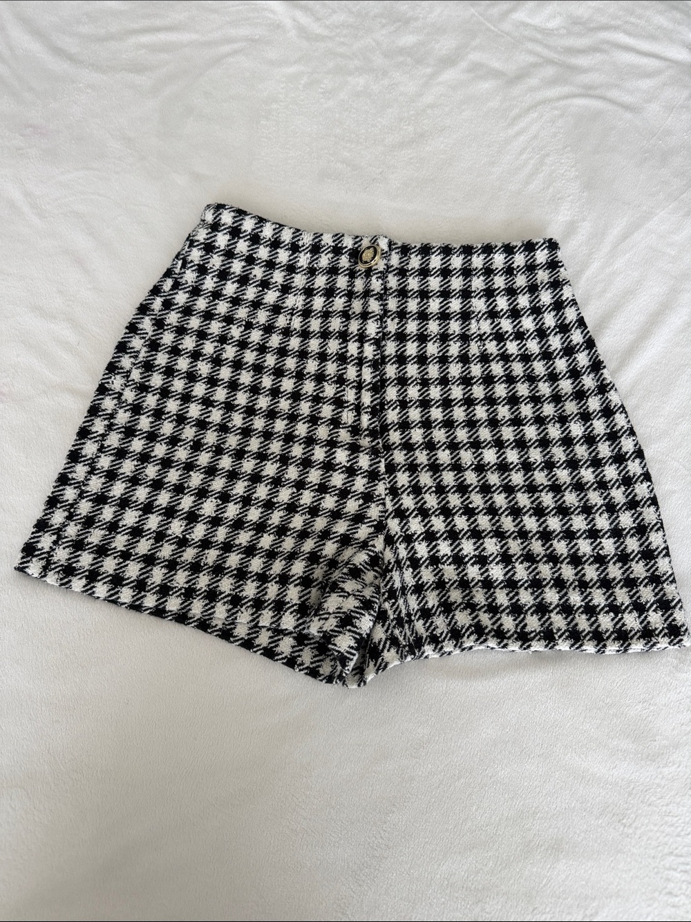 Zara Black & White Houndstooth High-Waist Shorts